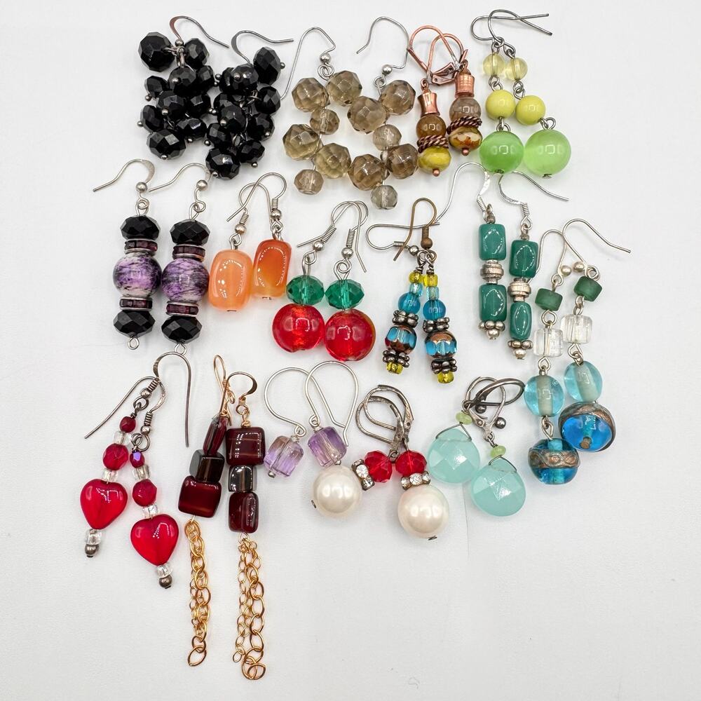 Vintage To Now Glass Bead Dangle Earring Lot Art Glass Festival Boho Eclectic